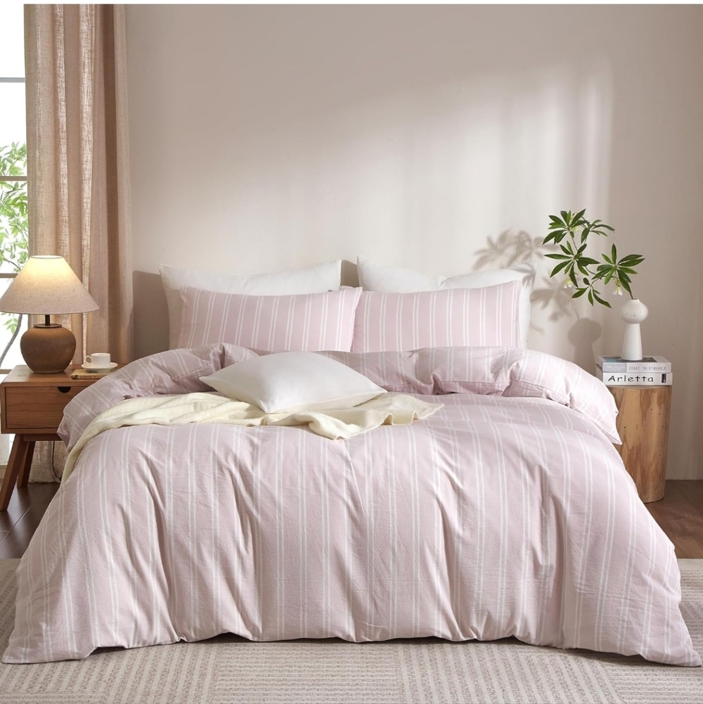 Duvet Cover Full Size Pink White Striped Duvet Cover Set Washed Cotton New